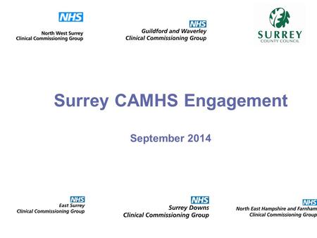 Surrey CAMHS Engagement September 2014. We identified improvements to CAMHS services for children and young people as one of our priorities in Surrey.