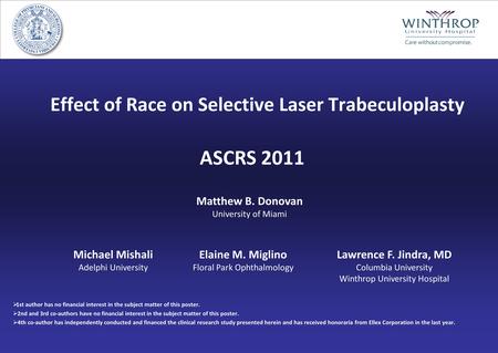 Effect of Race on Selective Laser Trabeculoplasty  1st author has no financial interest in the subject matter of this poster.  2nd and 3rd co-authors.