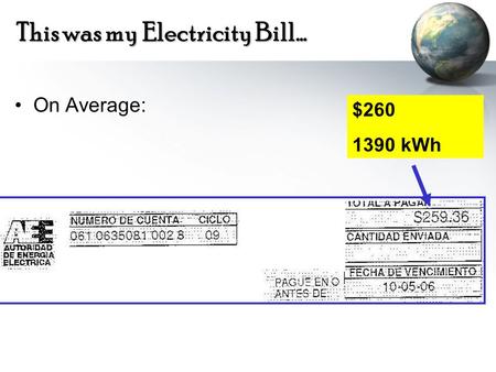 This was my Electricity Bill… On Average: $260 1390 kWh.