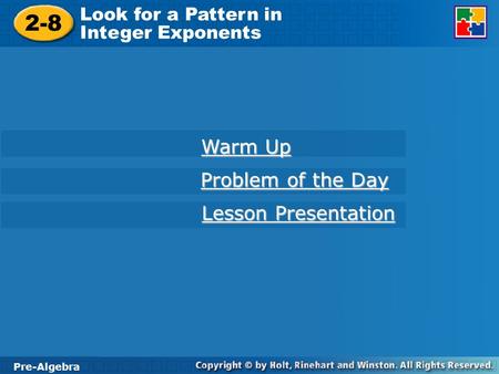 2-8 Warm Up Problem of the Day Lesson Presentation