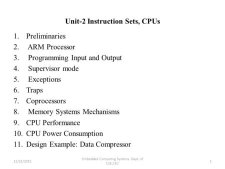Unit-2 Instruction Sets, CPUs