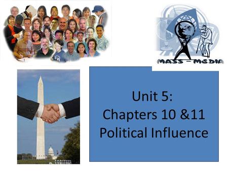 Unit 5: Chapters 10 &11 Political Influence. What Influences Government? Public Opinion Lobbyist Mass Media Interest Groups Propaganda.