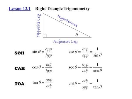 Lesson 13.1	Right Triangle Trigonometry