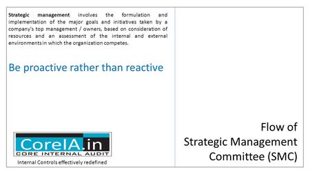 Flow of Strategic Management Committee (SMC) Internal Controls effectively redefined Strategic management involves the formulation and implementation of.