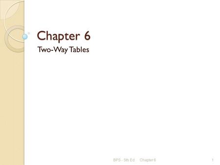 Chapter 6 Two-Way Tables BPS - 5th Ed.Chapter 61.