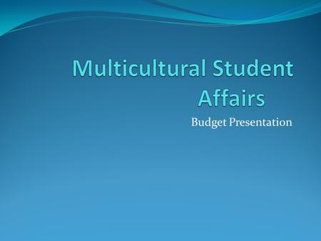 Budget Presentation. Unit Mission and Goals Multicultural Student Affairs provides vision, leadership, coordination and long-range planning for a comprehensive.