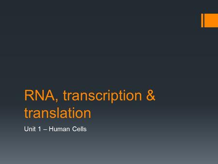 RNA, transcription & translation Unit 1 – Human Cells.