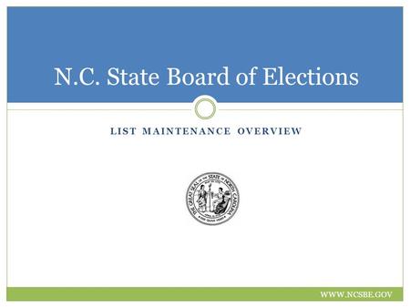 LIST MAINTENANCE OVERVIEW N.C. State Board of Elections WWW.NCSBE.GOV.
