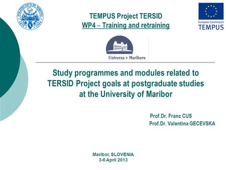 TEMPUS Project TERSID WP4 – Training and retraining Study programmes and modules related to TERSID Project goals at postgraduate studies at the University.