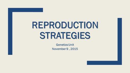 REPRODUCTION STRATEGIES Genetics Unit November 9, 2015.
