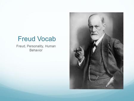 Freud Vocab Freud, Personality, Human Behavior. Conscious Having an awareness of one's environment and one's own existence, sensations, and thoughts.