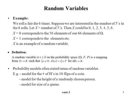 Random Variables Example: