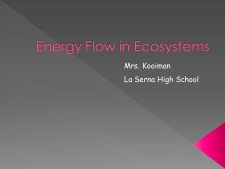 Mrs. Kooiman La Serna High School. Everything organisms do in ecosystems (running, breathing, burrowing, growing) Requires ENERGY!!!!