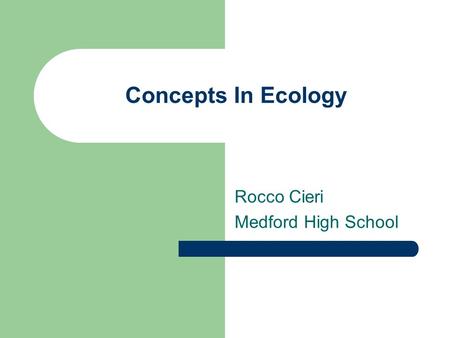 Concepts In Ecology Rocco Cieri Medford High School.