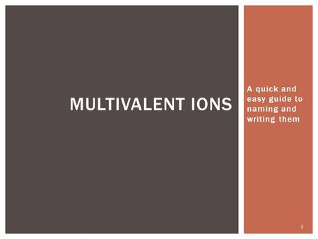 A quick and easy guide to naming and writing them MULTIVALENT IONS 1.