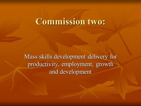 Commission two: Mass skills development delivery for productivity, employment, growth and development.
