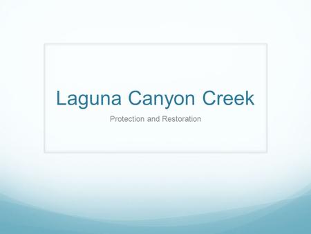 Laguna Canyon Creek Protection and Restoration. Major Watercourse Laguna Canyon Creek is a major watercourse. The City identifies it as that and treats.