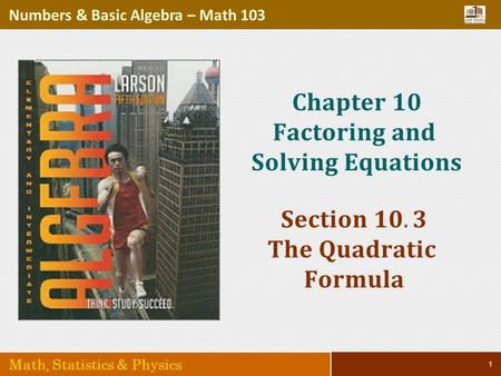 1 Numbers & Basic Algebra – Math 103 Math, Statistics & Physics.