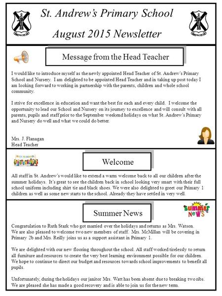 St. Andrew’s Primary School August 2015 Newsletter
