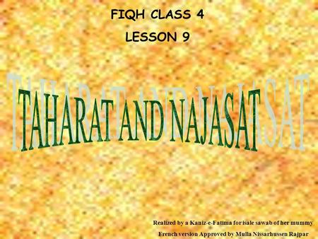 TAHARAT AND NAJASAT FIQH CLASS 4 LESSON 9
