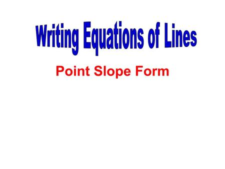 Point Slope Form. Write the equation of the line with slope 3 and passing through the point (1, 5). y – y 1 = m(x – x 1 )