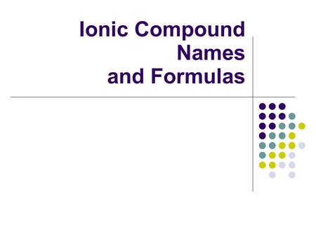 Ionic Compound Names and Formulas. Monovalent Ionic Binary Compounds “+” means lose “-” means gain The number (+1,+2,+3)represents the number of electrons.