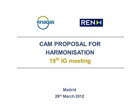 CAM PROPOSAL FOR HARMONISATION 19 th IG meeting Madrid 28 th March 2012.