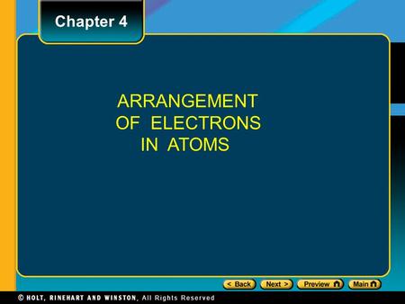 Chapter 4 ARRANGEMENT OF ELECTRONS IN ATOMS. Section 1 The Development of a New Atomic Model Properties of Light The Wave Description of Light Electromagnetic.