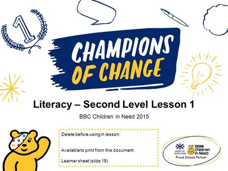 Literacy – Second Level Lesson 1