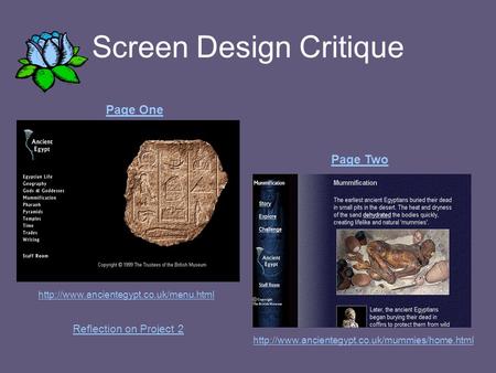 Screen Design Critique   Page One Page Two Reflection on Project.