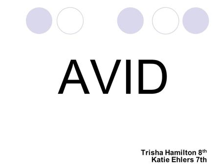 AVID Trisha Hamilton 8 th Katie Ehlers 7th What is AVID? AVID is an academic, regularly scheduled elective class based on writing as a tool of learning,