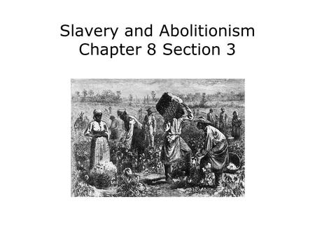 Slavery and Abolitionism Chapter 8 Section 3. Describe the lives of enslaved and free African Americans in the 1800s. Identify the leaders and tactics.