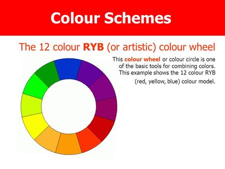 The 12 colour RYB (or artistic) colour wheel