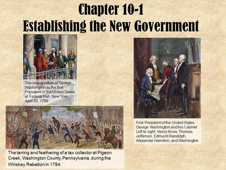 Chapter 10-1 Establishing the New Government The inauguration of George Washington as the first President of the United States at Federal Hall, New York,