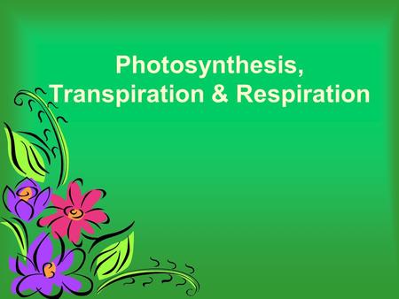 Photosynthesis, Transpiration & Respiration. What is Photosynthesis? The process of photosynthesis is a chemical reaction. It is the most important chemical.