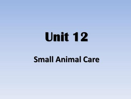 Unit 12 Small Animal Care.