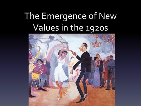 The Emergence of New Values in the 1920s. Women Women began to demonstrate new independence & assertiveness Women began to drink & smoke in public Began.