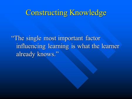 Constructing Knowledge “The single most important factor influencing learning is what the learner already knows.”