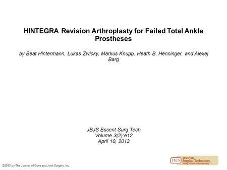 HINTEGRA Revision Arthroplasty for Failed Total Ankle Prostheses