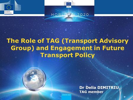 The Role of TAG (Transport Advisory Group) and Engagement in Future Transport Policy Dr Delia DIMITRIU TAG member.