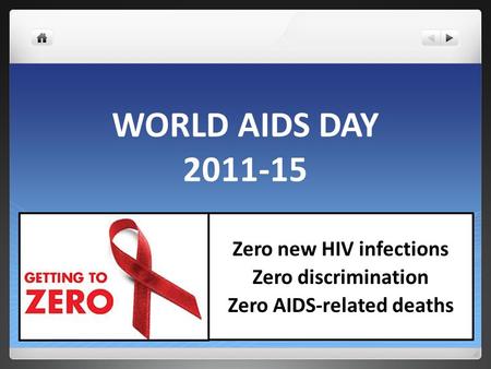 WORLD AIDS DAY 2011-15 Zero new HIV infections Zero discrimination Zero AIDS-related deaths.