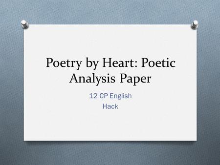 Poetry by Heart: Poetic Analysis Paper 12 CP English Hack.
