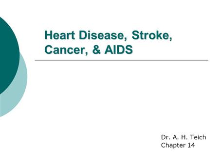 Heart Disease, Stroke, Cancer, & AIDS Dr. A. H. Teich Chapter 14.