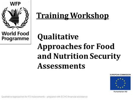 Qualitative Approaches for Food and Nutrition Security Assessments Training Workshop Qualitative Approaches for FS Assessments – prepared with ECHO financial.