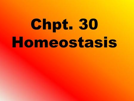 Chpt. 30 Homeostasis. Two environments affect all organisms External environment Surrounds the outside of an organism Internal environment Surrounds the.
