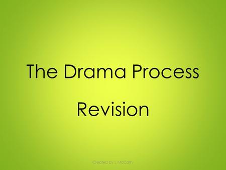The Drama Process Revision Created by L McCarry. The Drama Process On the next slide you will see the order of the Drama Process mixed up. Read through.