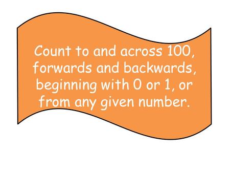 Count to and across 100, forwards and backwards, beginning with 0 or 1, or from any given number.