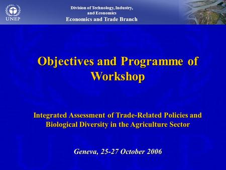 Division of Technology, Industry, and Economics Economics and Trade Branch Objectives and Programme of Workshop Integrated Assessment of Trade-Related.