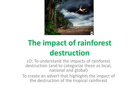 The impact of rainforest destruction LO: To understand the impacts of rainforest destruction (and to categorize these as local, national and global) To.
