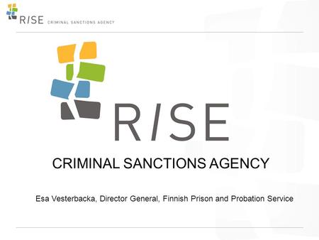 CRIMINAL SANCTIONS AGENCY Esa Vesterbacka, Director General, Finnish Prison and Probation Service.